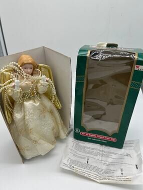 Trim A Home 10" Lighted Angel Christmas Tree Topper Gold Ivory 10 Lights Box